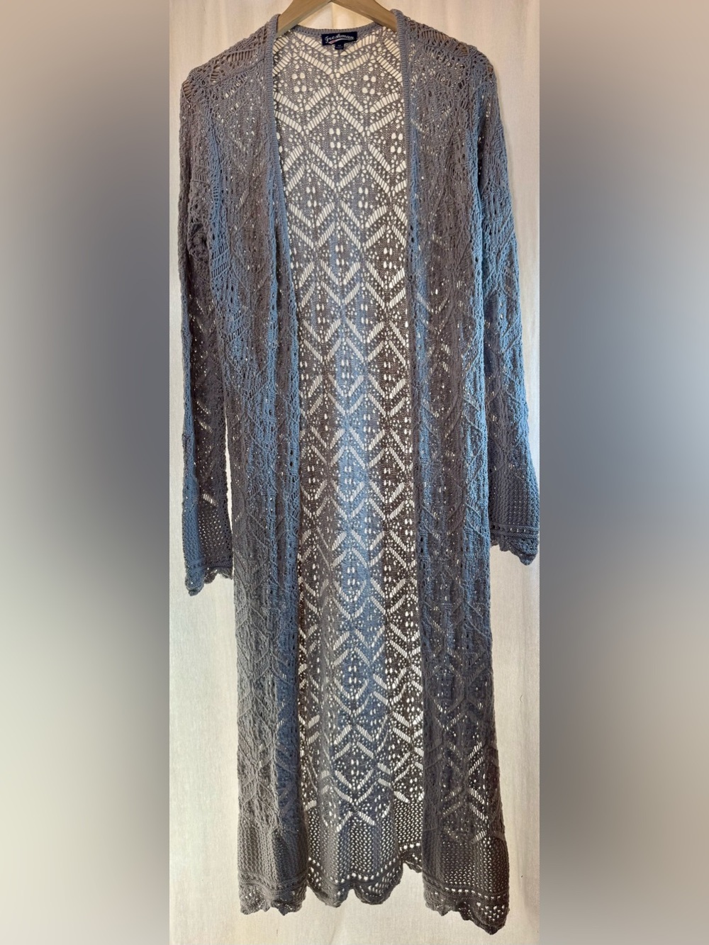Freshman Open-Knit Longline Cardigan Sweater - Gray